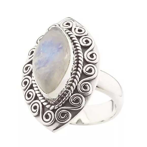 Artisan Crafted Sterling Silver Rainbow Moonstone Swirl Design Ring Size 8 - Picture 3 of 11
